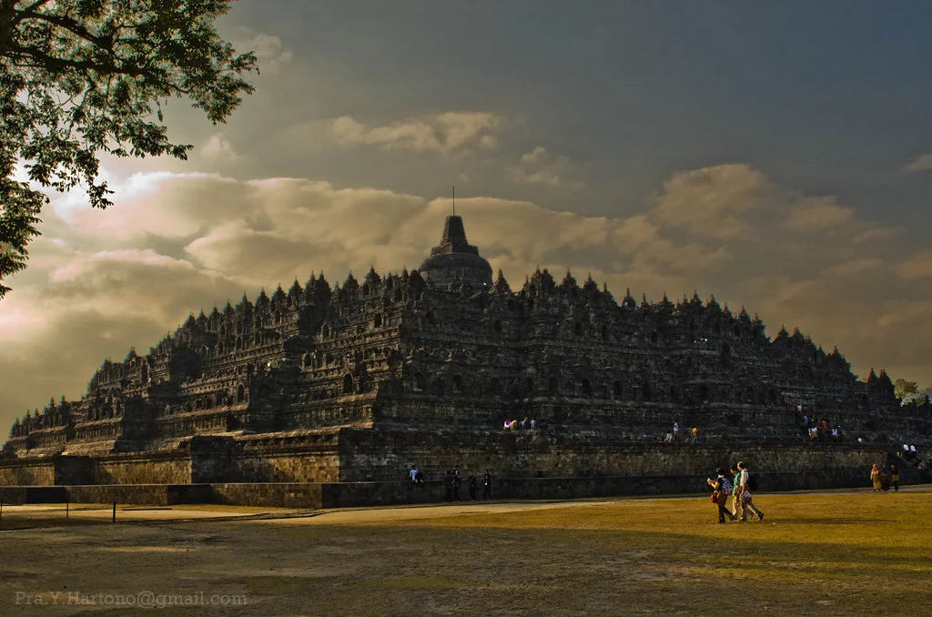 Borobudur Temple stupas in the morning light